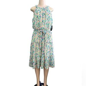 Stella & Julie Colorful Floral Blues Sleeveless Knee Length Dress Plus Size 14W